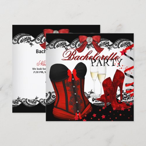 Bachelorette Lace Red Corset Champagne Custom Invites