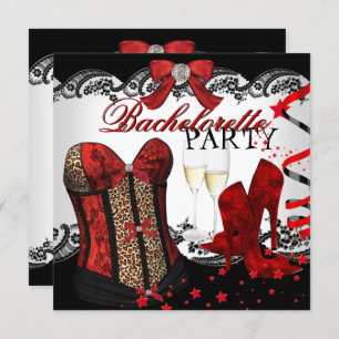 Bachelorette Lace Red Corset Champagne Invitation
