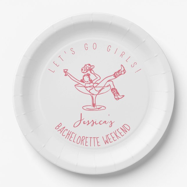 Bachelorette  last rodeo scribble hand drawn retro paper plates (Front)