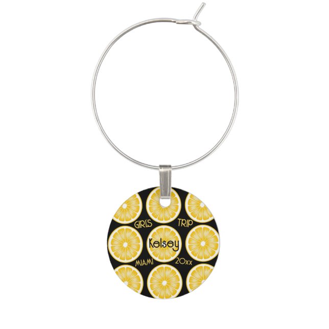 Bachelorette Lemon Slice Black & Yellow Wine Charm (Front)