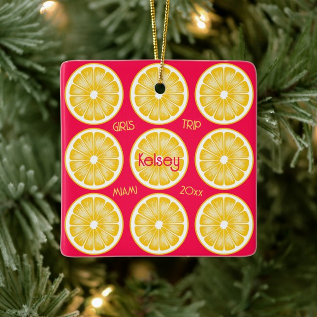 Bachelorette Lemon Slice Hot Pink Yellow Ornament (Tree)