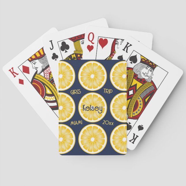 Bachelorette Lemon Slice Navy & Yellow Poker Cards (Back)
