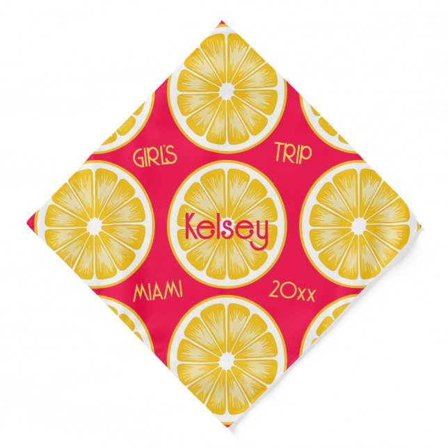 Bachelorette Lemon Slice Pink & Yellow Bandana (Front)
