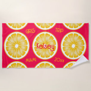 Bachelorette Lemon Slice Pink Yellow Beach Towel