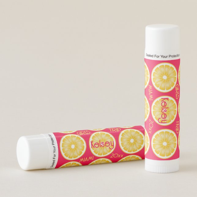 Bachelorette Lemon Slice Pink & Yellow Lip Balm (Front)