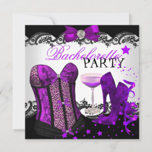 Bachelorette Leopard Purple Corset Champagne Invitation