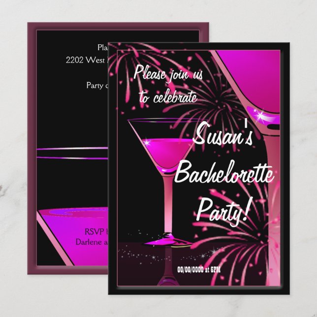 Bachelorette Martini Cocktail Pink Party Invitation (Front/Back)