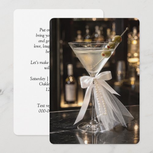 Bachelorette Martini with a Bridal Veil and Pearls Invitation