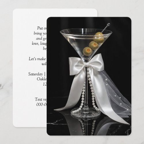 Bachelorette Martini with a Bridal Veil and Pearls Invitation