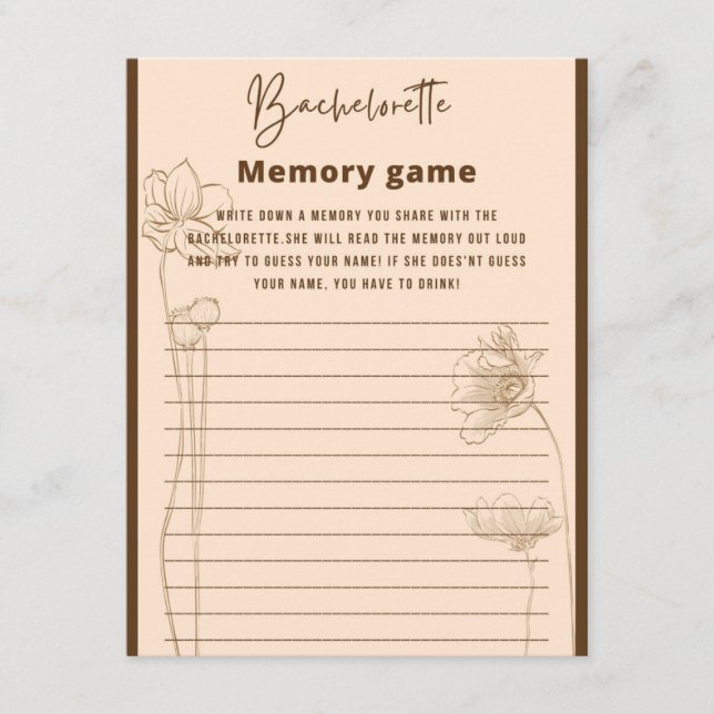 Bachelorette Memory Game Enclosure Card (Front)