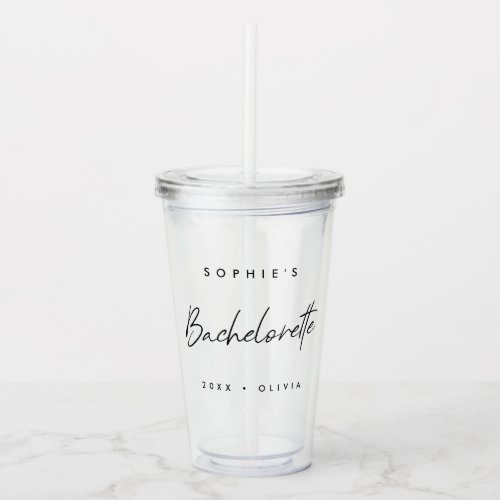 Bachelorette  Minimalist Script Modern Bridesmaid Acrylic Tumbler