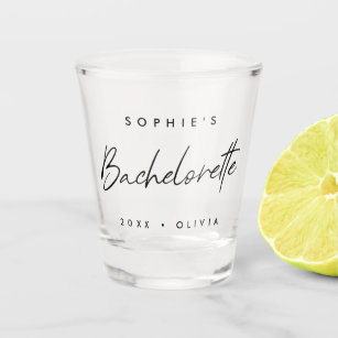 Bachelorette   Minimalist Script Modern Bridesmaid Shot Glass