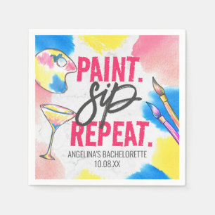 Bachelorette Modern Marble Paint and Sip Napkins