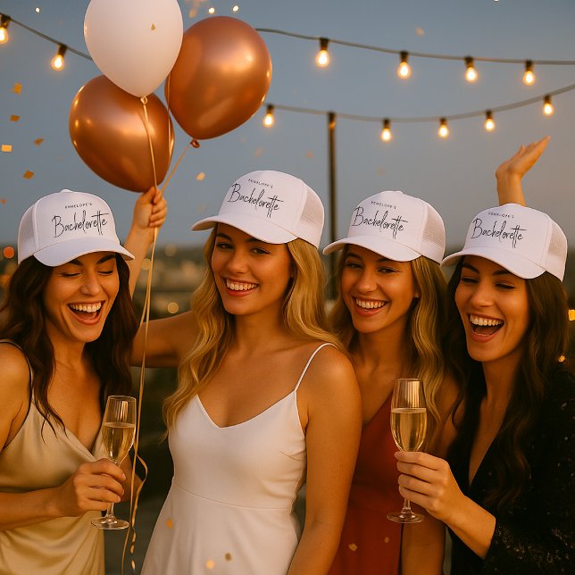Bachelorette | Modern Minimalist Script Bridesmaid Hat (Creator Uploaded)