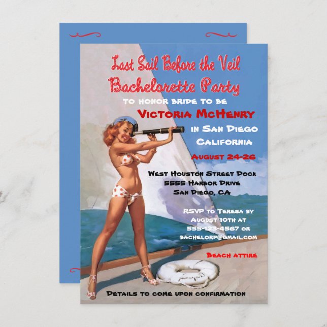 Bachelorette Nautical Weekend Getaway Invitations (Front/Back)