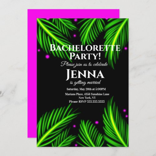 Bachelorette Neon Palm Leaf Tropical Bridal Shower Invitation