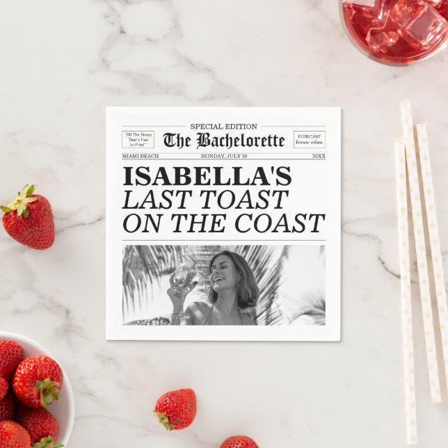 Bachelorette Newspaper Last Toast On The Coast Napkins (Insitu)