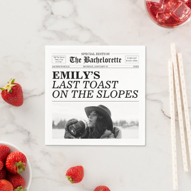 Bachelorette Newspaper Last Toast On The Slopes Napkins (Insitu)
