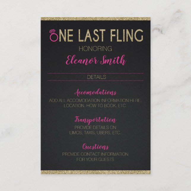 Bachelorette or Hens Party Details Enclosure Card (Front)