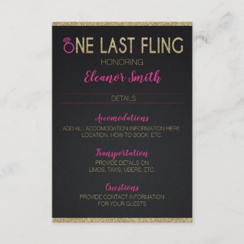 Bachelorette or Hens Party Details Enclosure Card