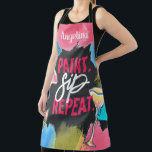 Bachelorette Paint and Sip Monogram Chalkboard Apron<br><div class="desc">Get messy and bring some color to your bachelorette paint and sip party with customized painting apron - featuring a rainbow design with hand painted color swatches of yellow, red, and blue design with personalized name and text saying "paint sip repeat". You can edit and personalize your name on the...</div>