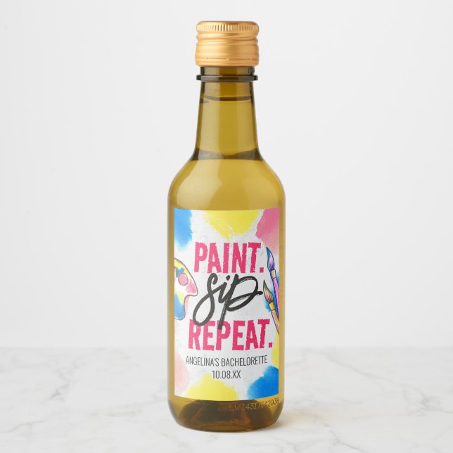 Bachelorette Paint and Sip Wine Party Favor Label (Front)