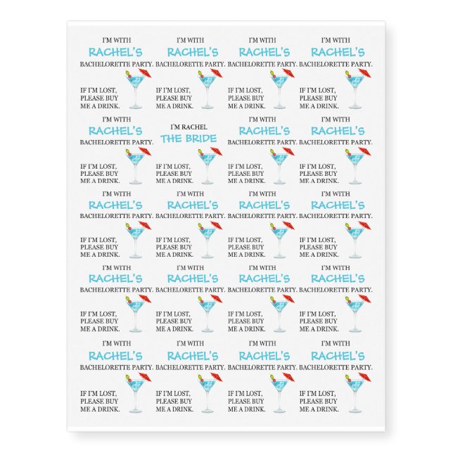 Bachelorette Party 20 Template Temporary Tattoos (Front)