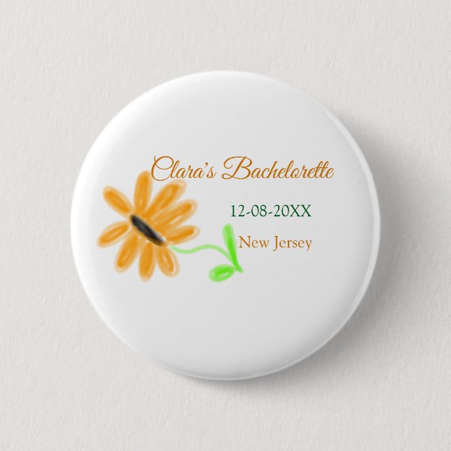 Bachelorette party add name date place sunflower  button (Front)
