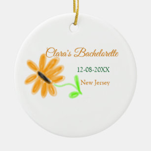 Bachelorette party add name date place sunflower ceramic ornament