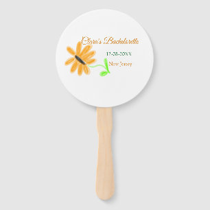 Bachelorette party add name date place sunflower hand fan
