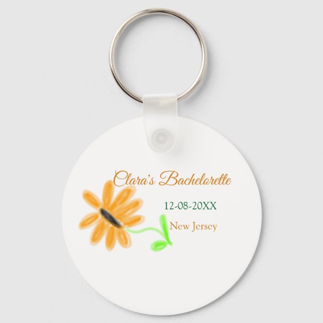 Bachelorette party add name date place sunflower  keychain (Front)