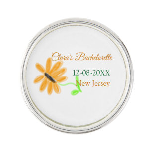 Bachelorette party add name date place sunflower lapel pin