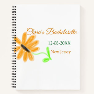 Bachelorette party add name date place sunflower notebook