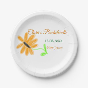 Bachelorette party add name date place sunflower  paper plates