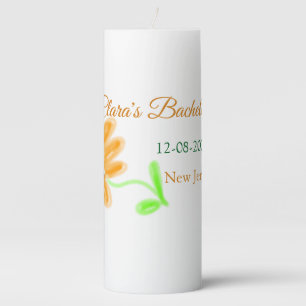 Bachelorette party add name date place sunflower pillar candle