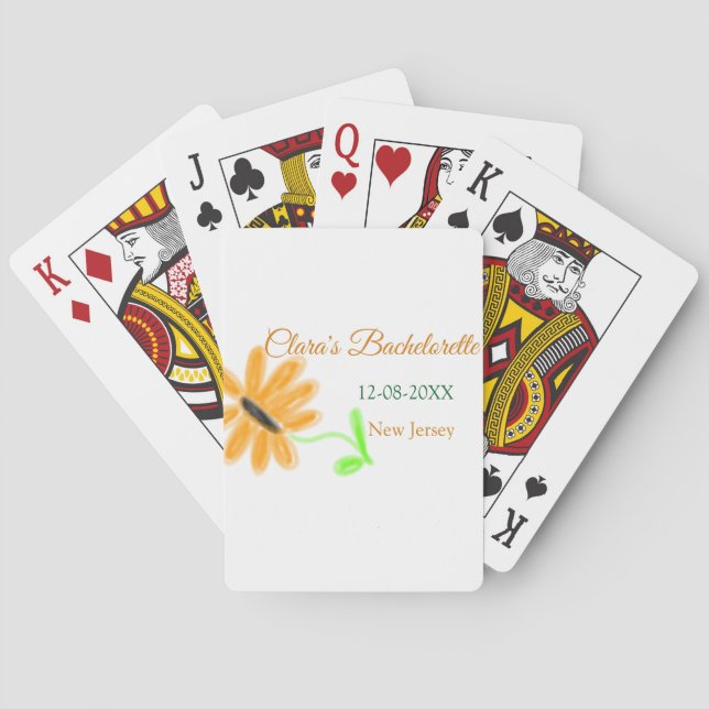 Bachelorette party add name date place sunflower  poker cards (Back)