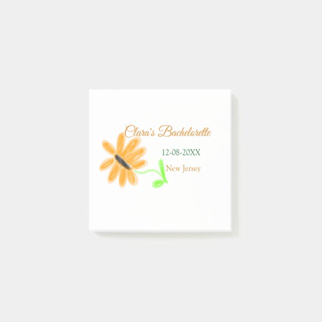 Bachelorette party add name date place sunflower  post-it notes (Front)