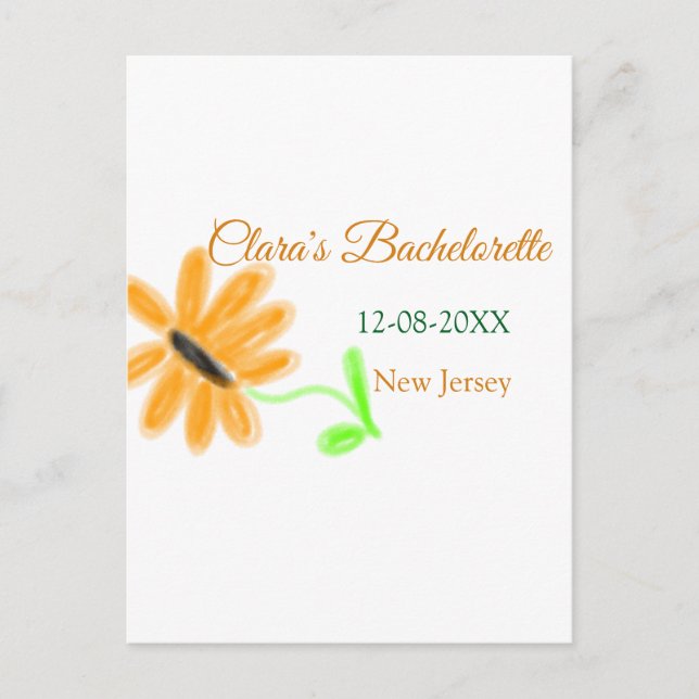 Bachelorette party add name date place sunflower  postcard (Front)