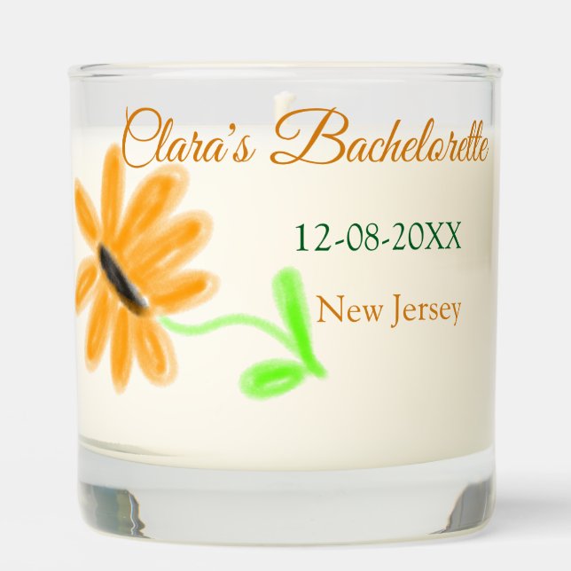Bachelorette party add name date place sunflower  scented candle (Front)