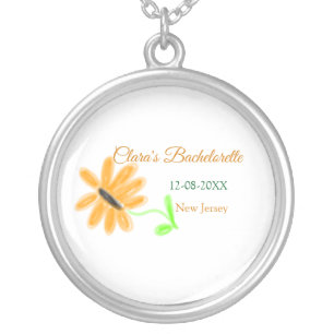 Bachelorette party add name date place sunflower silver plated necklace