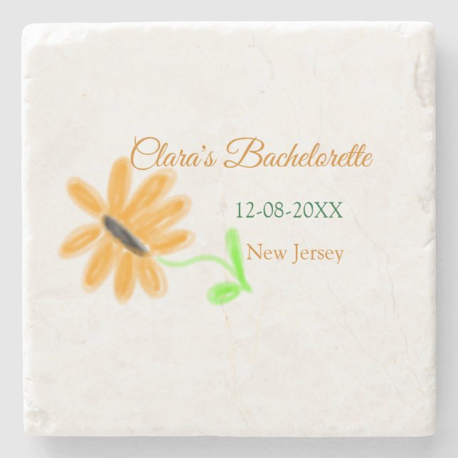 Bachelorette party add name date place sunflower  stone coaster (Front)