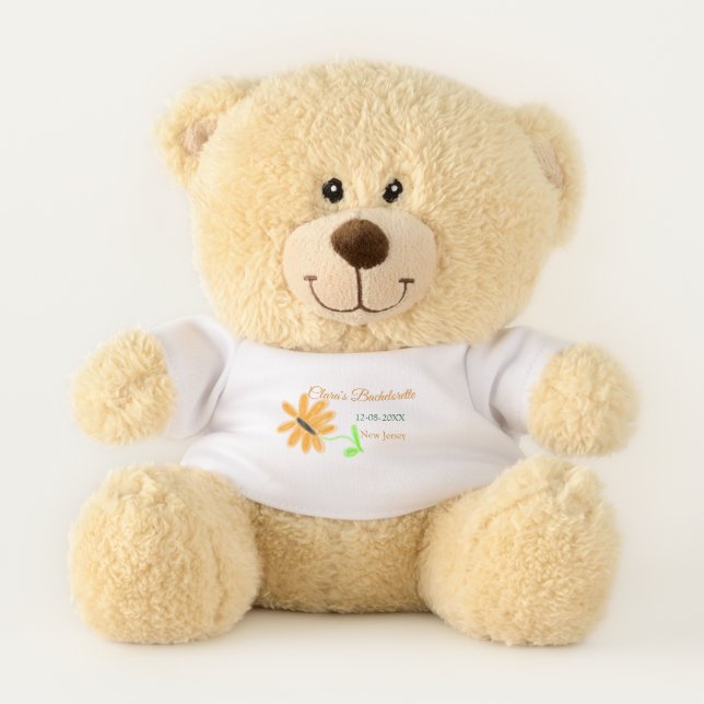 Bachelorette party add name date place sunflower  teddy bear (Front)