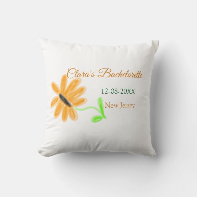 Bachelorette party add name date place sunflower  throw pillow (Front)