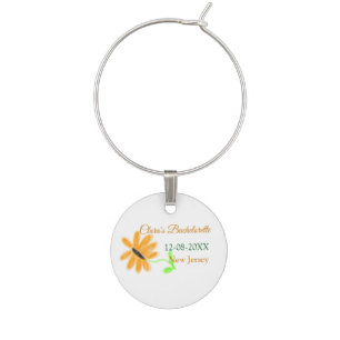 Bachelorette party add name date place sunflower wine charm