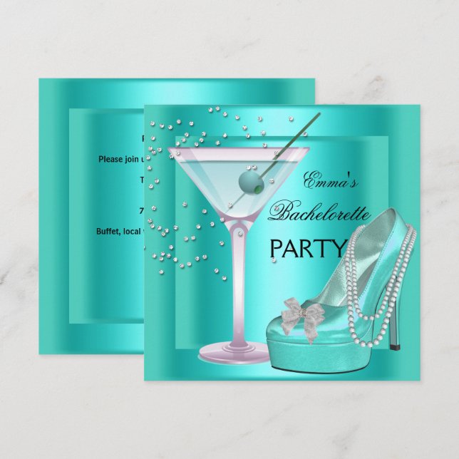 Bachelorette Party Aqua Teal Blue Turquoise Shoes Invitation (Front/Back)