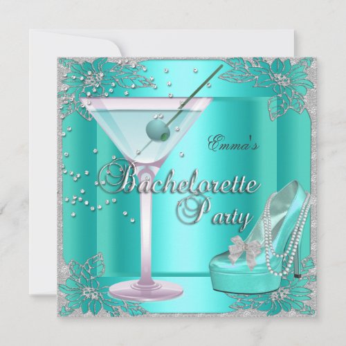 Bachelorette Party Aqua Teal Blue Turquoise Shoes Invitation
