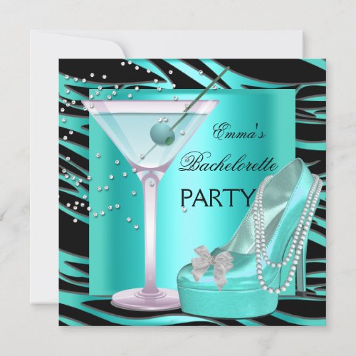 Bachelorette Party Aqua Teal Blue Turquoise Zebra Invitation