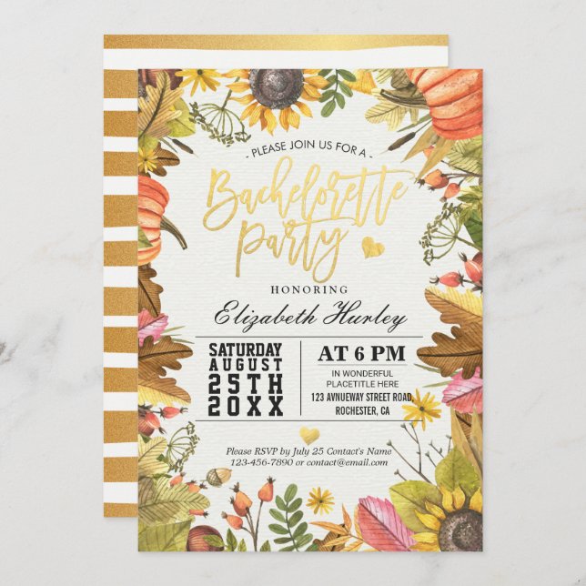 Bachelorette Party Autumn Maple Fall Leaf Pumpkin Invitation (Front/Back)