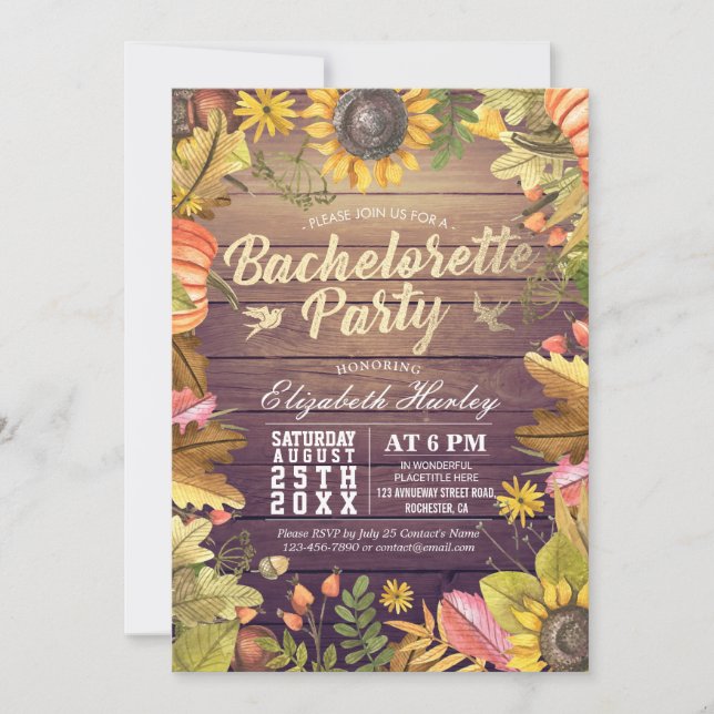 Bachelorette Party Autumn Maple Fall Leaf Pumpkins Invitation (Front)