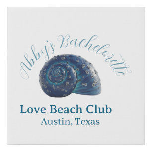 Bachelorette party beach club blue sea shell name  faux canvas print